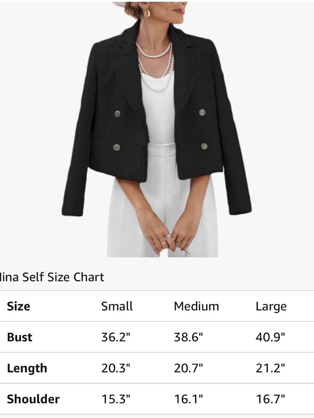 Mina Self Black Cropped Double-Breasted Tweed Jacket - Picture 2 of 4